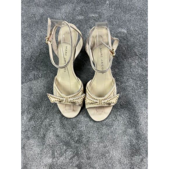 Marc Jacobs Suede Studded Heel Sandals EU 37 White Ankle Strap Made in Italy - Picture 2 of 11